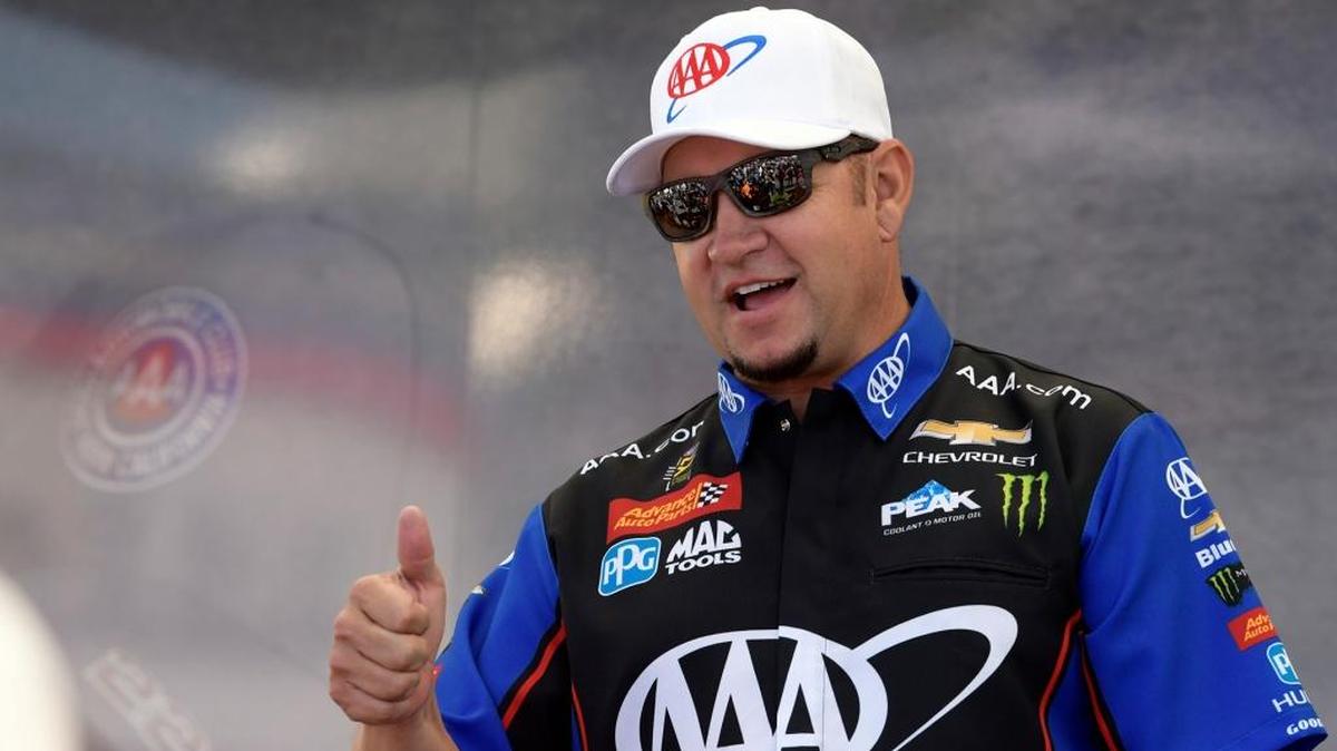Funny Car driver Robert Hight talks with fans before the start of qualifying for the 6th annual AAA Insurance NHRA Midwest Nationals at Gateway Motorsports Park in Madison last year. Hight, the 2017 season champion, sits fifth in the funny car standings as he prepares for this weekend’s event at Gateway.