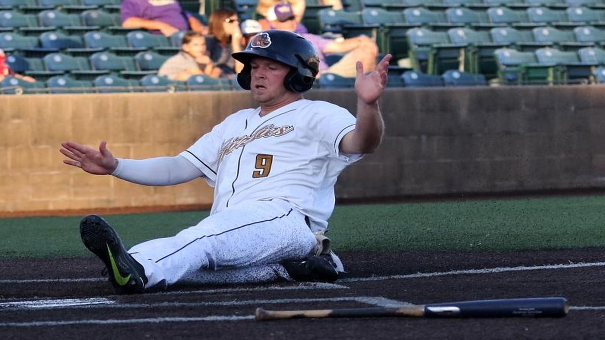 Dan Holst slides and scores the second run for the Gateway Grizzlies during a game in 2017. The Grizzlies are set to open the 2023 season against the Florence Y’alls out of Florence, Kentucky.