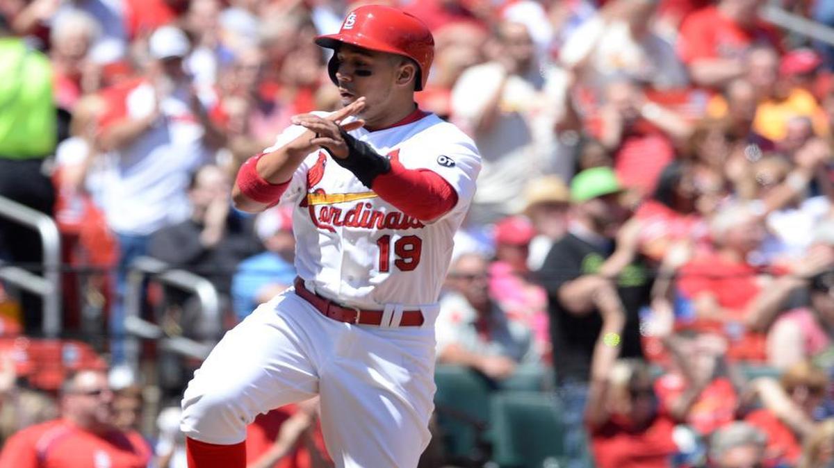 
The Cardinals’ Jon Jay celebrates after scoring on a Matt Carpenter double during the first inning Thursday at Busch Stadium. The Cards defeated the Phillies 9-3.
