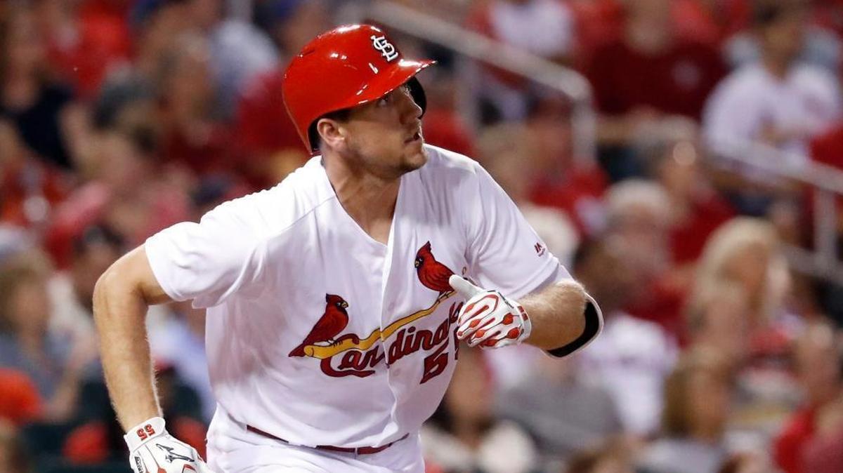 St. Louis Cardinals’ Stephen Piscotty watches his solo home run during the fourth inning of a baseball game against the San Diego Padres on Tuesday, Aug. 22, 2017, in St. Louis.
