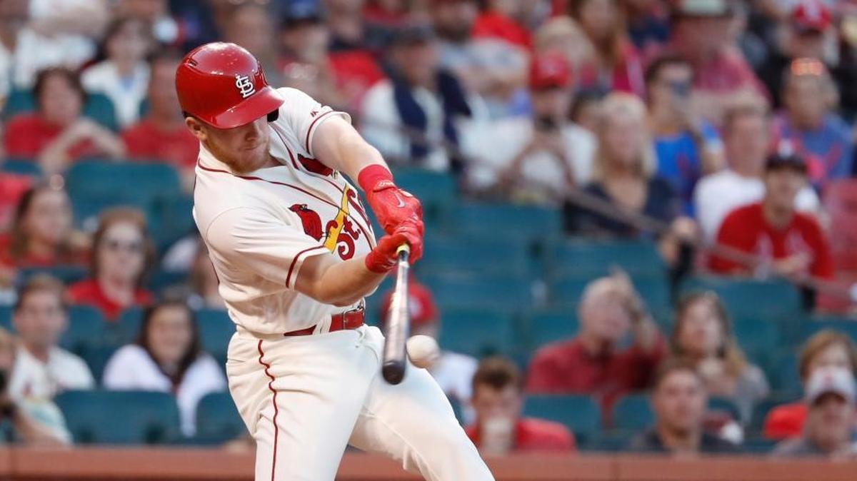 St. Louis Cardinals' Harrison Bader hits an RBI double during the eighth inning of a baseball game against the Milwaukee Brewers last Sept. 30 at Busch Stadium.