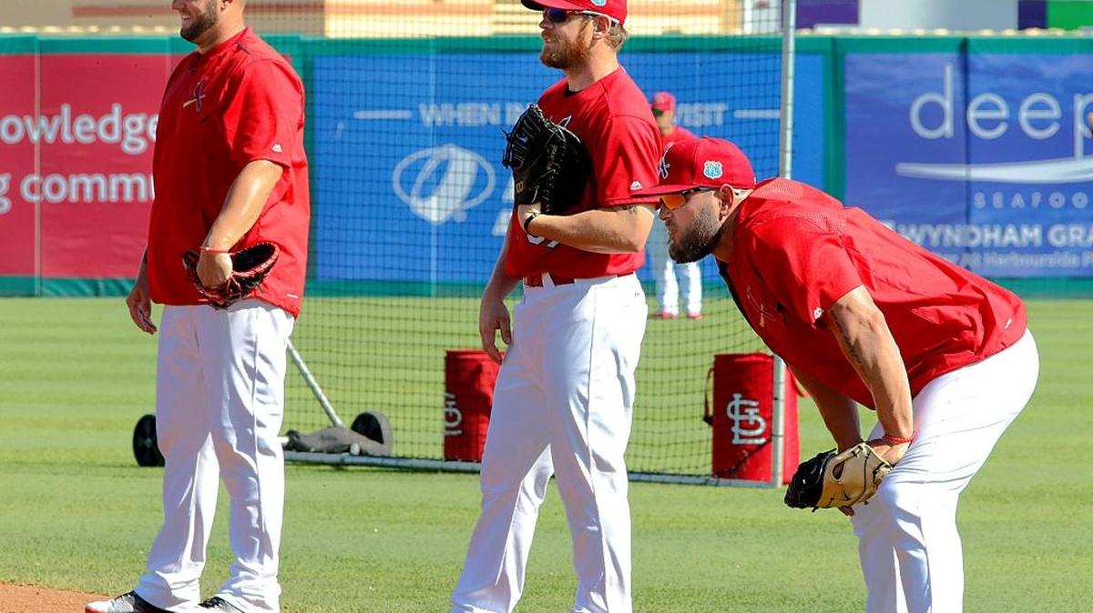 From left, Matt Adams, Brandon Moss and Matt Holliday could all find time at first base this season.