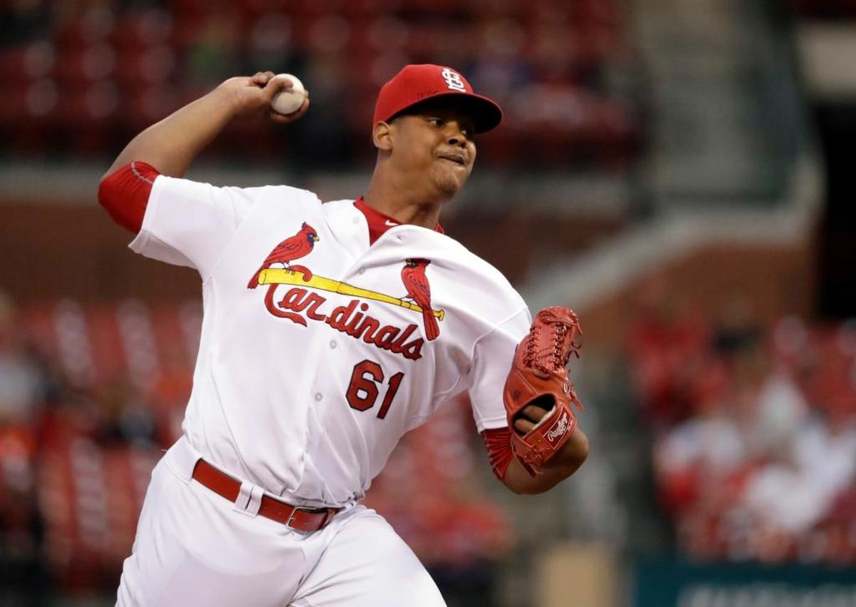 St. Louis Cardinals pitcher Alex Reyes throws during the first inning of a baseball game against the Cincinnati Reds in St. Louis in 2016. Reyes missed last season after having Tommy John surgery.