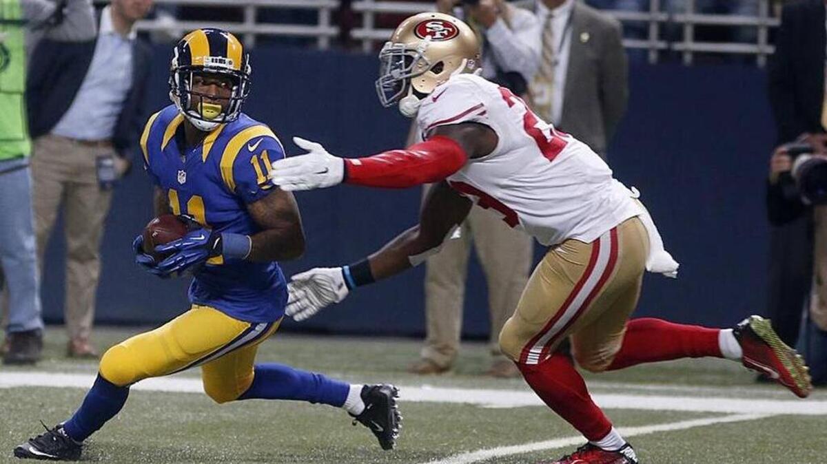 St. Louis wide receiver Tavon Austin avoids a tackle in the Rams’ 27-6 win over the San Francisco 49ers Sunday.