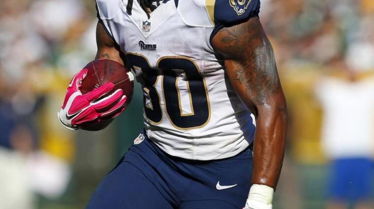 St. Louis Rams running back Todd Gurley carries the ball against the Green Bay Packers.
