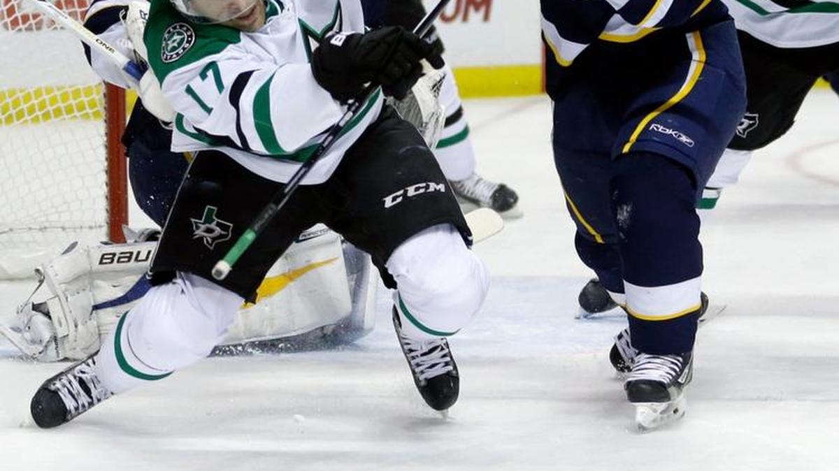 Blues winger Vladimir Sobotka (right), shown here playing against the Dallas Stars, is expected to be back with St. Louis this season.