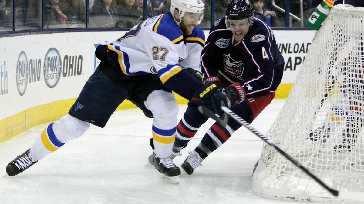 Blues defenseman Alex Pietrangelo (left) suffered a right knee injury Saturday and will be reevaluated after three weeks.
